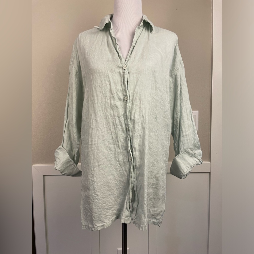 EILEEN FISHER Pants & Top Linen Size Small Light Blue/Green